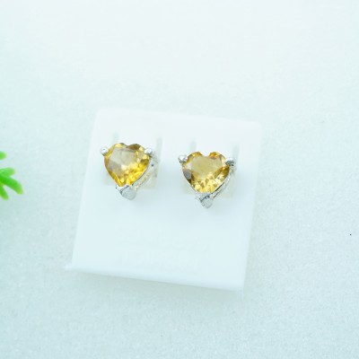 Bông tai Citrine thạch anh vàng tự nhiên mài giác trái tim