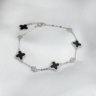 Lắc tay vàng Ý 10K Senyda cỏ 4 lá huyền đen