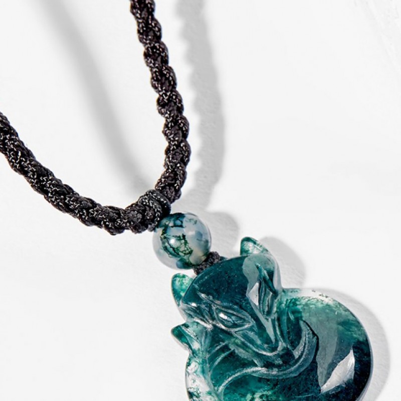 Mặt Dây Chuyền Phong Thủy Đá Băng Ngọc Thủy Tảo Cửu Vỹ Hồ Ly