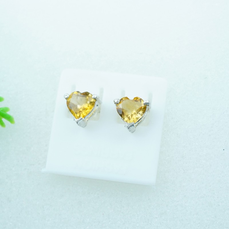 Bông tai Citrine thạch anh vàng tự nhiên mài giác trái tim